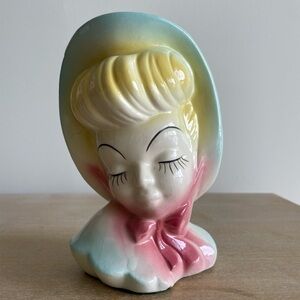 Vintage 50’s Ceramic Lady Head Glamour Girl Vase